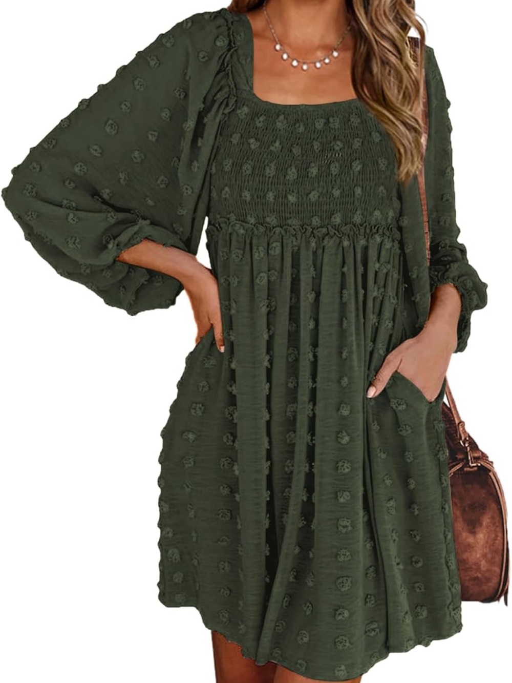 Green long sleeve boho dress